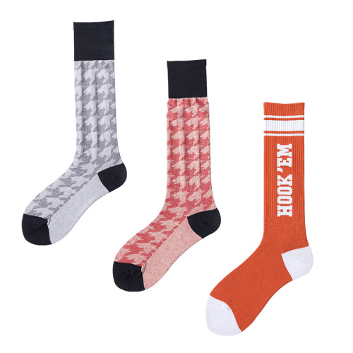 New Calf Socks Women‘s Online Color Matching Houndstooth Knee Socks All-Match High-Top Tide Socks Factory Cotton Socks Wholesale