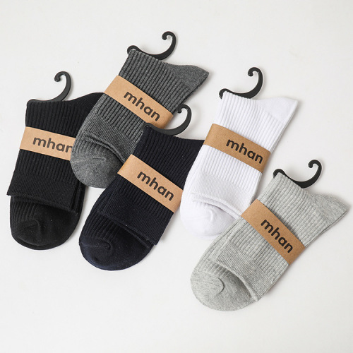 autumn and winter socks double needle vertical bar socks men‘s mid-calf socks versatile solid color cotton men‘s socks factory direct sales