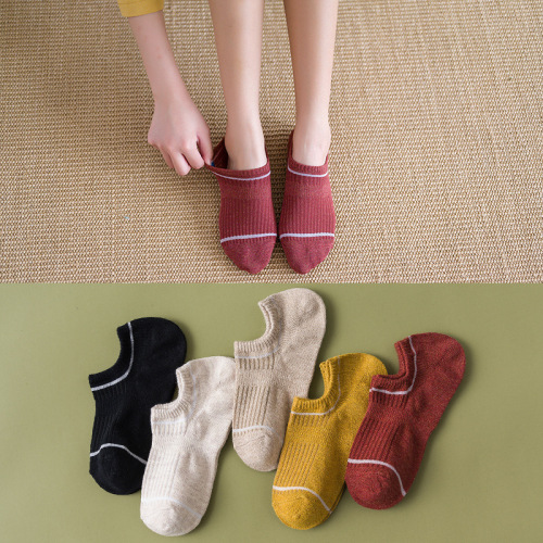Spring and Summer Waist Ankle Socks Women‘s Cotton Striped Invisible Socks Summer Versatile Drawstring Women‘s Socks Factory in Stock Wholesale