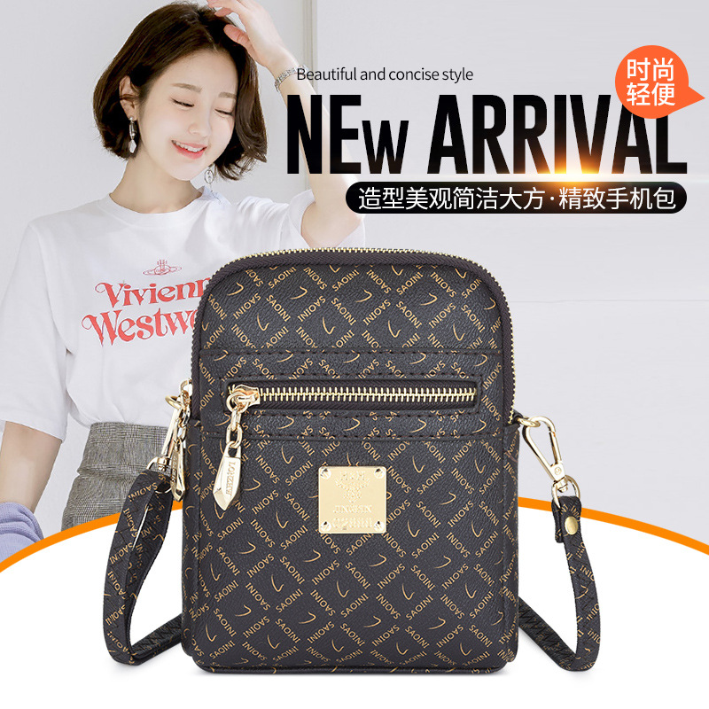Women's Big Screen Mobile Phone Bag New Double Zipper Crossbody Bag 2020 New Printed Shoulder B