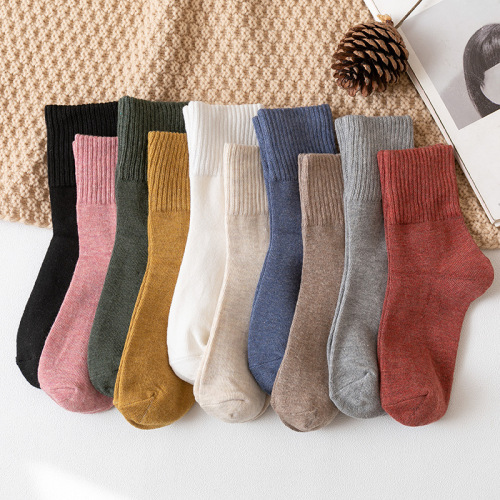 Autumn and Winter Socks Japanese Solid Color Women‘s Mid-Calf Length Socks High Screw Type Cotton Socks Women‘s Spot Free Shipping Factory Wholesale Women‘s Socks