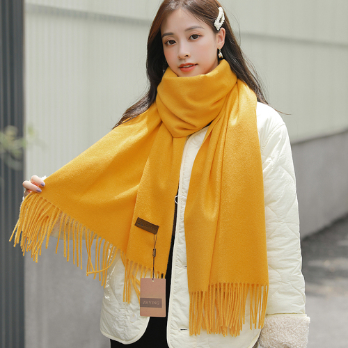 factory direct 300g autumn and winter plain imitation cashmere scarf shawl sheep sticky thorn hair pulling leather label hair feeling must be soft