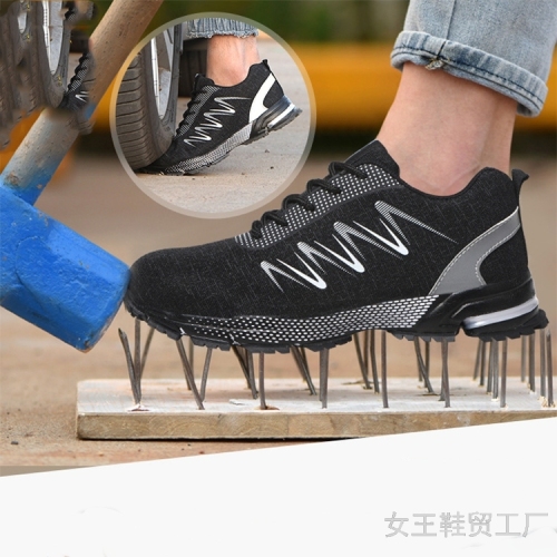 foreign trade new labor protection shoes men‘s anti-smashing anti-piercing breathable flyknit wear-resistant steel head low-heel safety shoes manufacturers supply