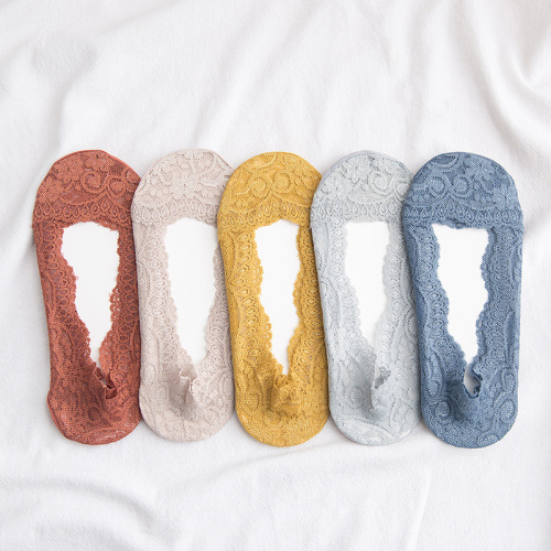 New Bright Color Lace Socks Female Japanese Color Summer Mesh Low Cut Silicone Anti-Slip Invisible Socks