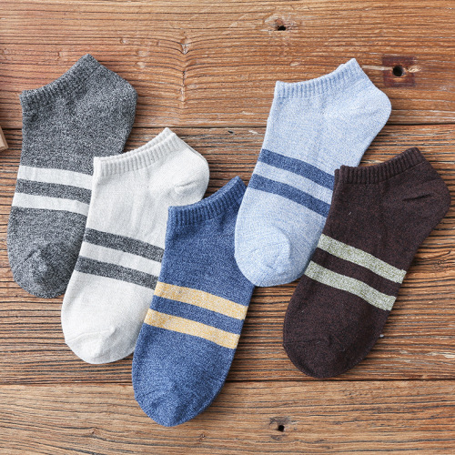 Spring and Summer All-Match Parallel Socks Men‘s Socks Body Two Bars Ankle Socks Cotton Sweat-Absorbent Men‘s Socks in Stock Wholesale