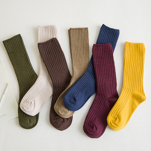 Socks Women‘s Double Needle Bunching Socks Strip Color Women‘s Socks Autumn and Winter Long Cotton Socks Personality Ins Trendy Socks Factory in Stock