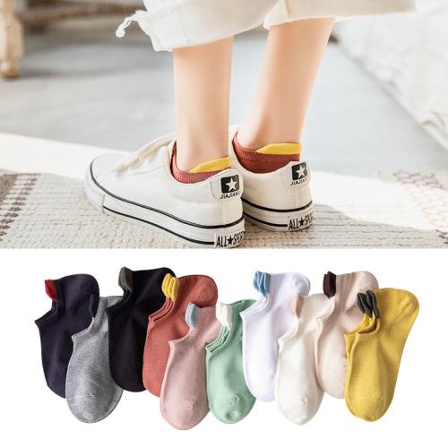 new heel ear women‘s socks spring and summer personality color matching heel women‘s boat socks spot socks female factory wholesale