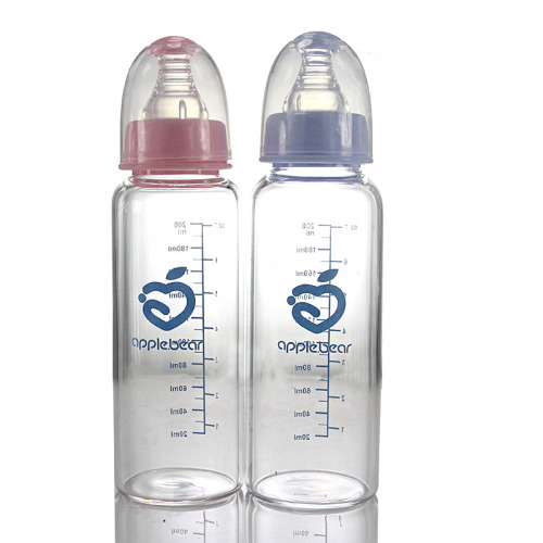 Apple Bear 200ml Glass Bottle Newborn Standard Mouth with Handle Borosilicate Glass Baby Juice Bottle Wholesale
