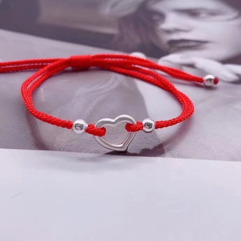 Sterling Silver S990 Mind Act upon Mind Hollow Heart Beads Couple Hand-Woven This Animal Year Red Ro