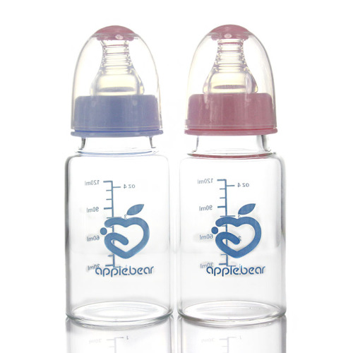 Apple Bear Bottle Manufacturer Titanium Glass Standard Mouth Bottle Newborn Shatter-Resistant Juice Bottle Wholesale 120ml