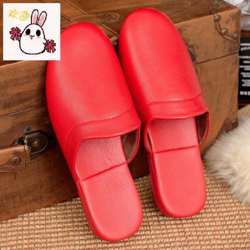 Leather Slippers Sheepskin Spring and Summer Men and Women Comfortable Home Slippers Indoor wooden Floor Sandals and Slippers 