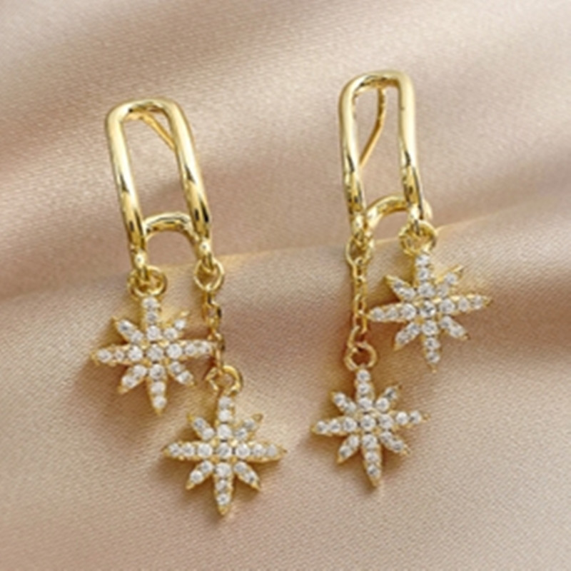 S925 Silver Needle Korean Dongdaemun Six-Pointed Star Tassel...