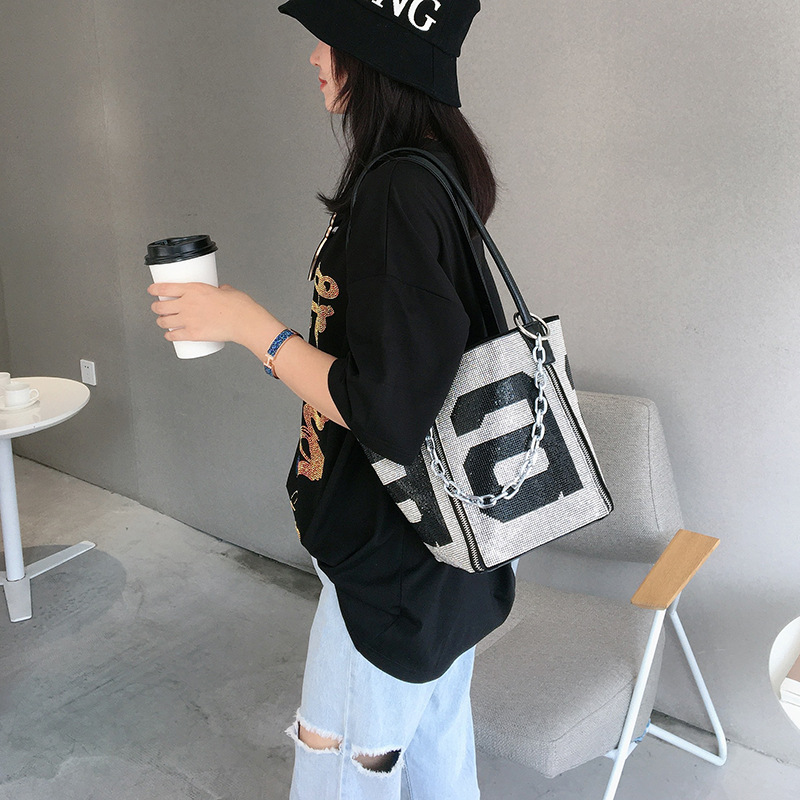 Aw King Tote Bag Xiaohongshu Same Style Shoulder Large-Capacity Bucket Bag Rhinestone Bag Full Diamo