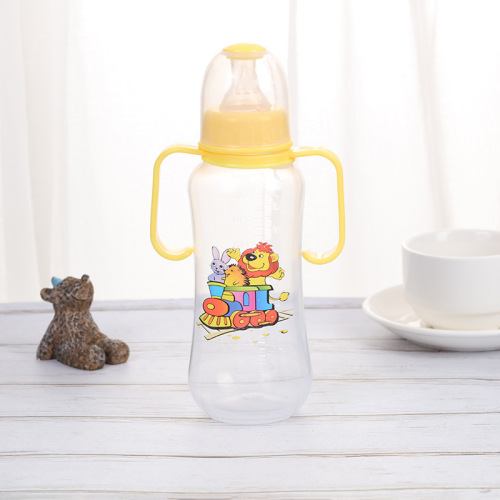 Professional Production Infant Wide Caliber Pp Feeding Bottle 300ml with Handle without Straw Gourd Shape easy Push Cover Feeding Bottle 