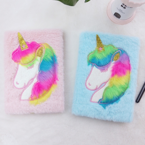 Factory Direct Sales A5 Affixed Cloth Embroidered Unicorn Plush Journal Notebook Creative Cute Gift Stationery Gift