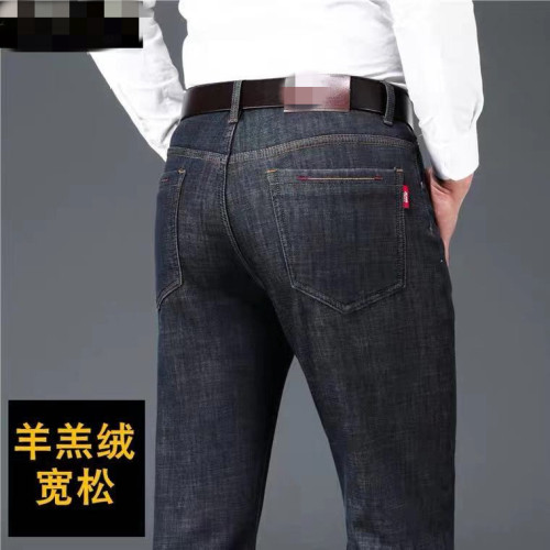 factory direct sales fleece-lined thickened men‘s jeans 2024 winter warm denim trousers slim stretch skin-friendly pants