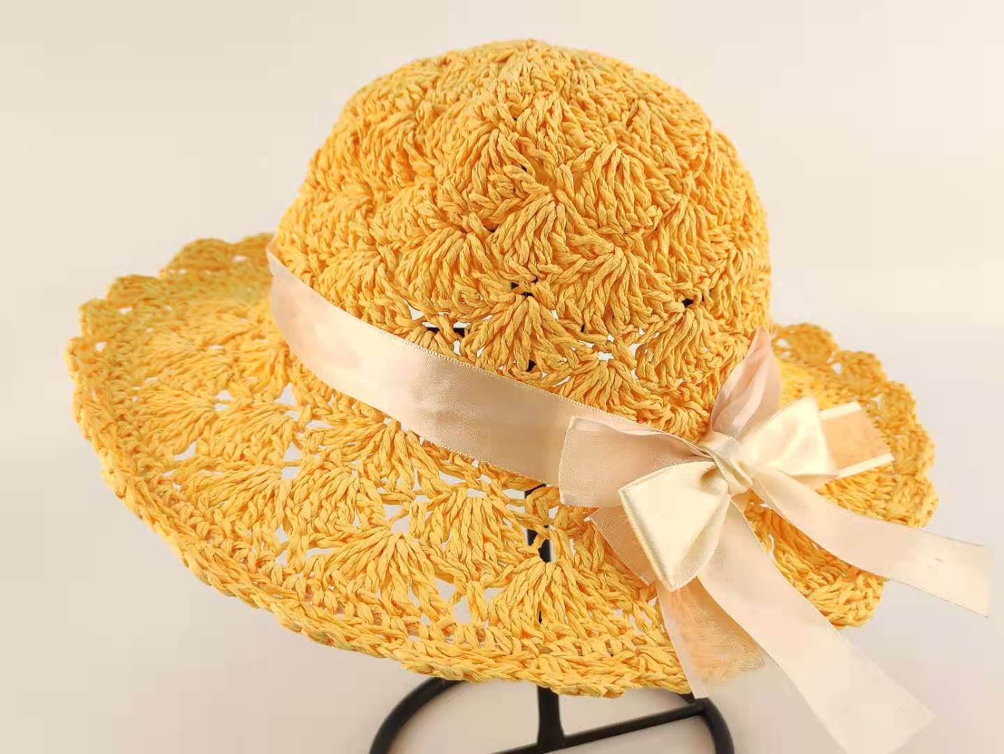 儿童遮阳帽子夏天女童手工钩针草帽太阳帽防晒编织帽特价优惠