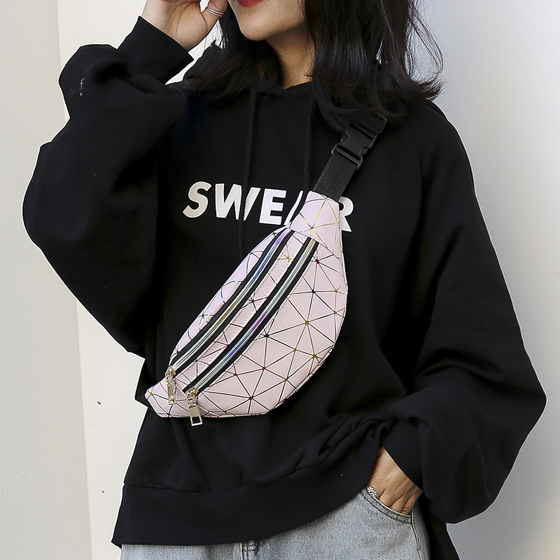 Cross-Border Hot Selling New Pu Sports Multilayer Fashion Laser Waist Bag Bright Leather Belt Bag Me