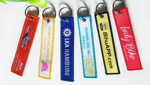 Customized Embroidery Keychain Diagonal Cloth Lock Edge Double Sided Embroidery Motorcycle Car Key Pendant Aviation Luggage Tag