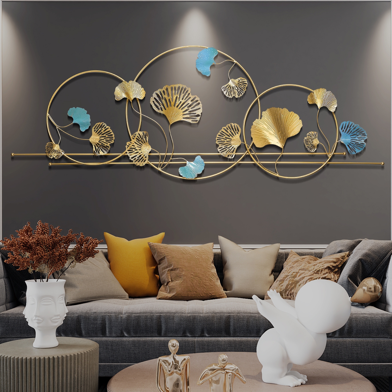 New Chinese style light luxury wrought iron wall decoration living room metal background wall pendant porch wall decorat