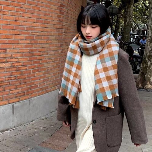 Classic Small Square Plaid Scarf Female Winter All-Matching Thick Warm Imitation Cashmere Scarf Student Scarf Fashion