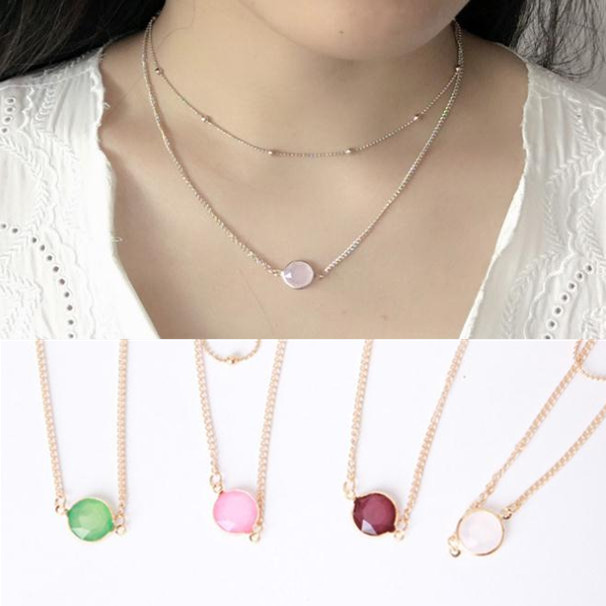 European and American Jewelry Cross-Border Supply Simple Gem Pendant Ball Bead Chain Double Layer Ch