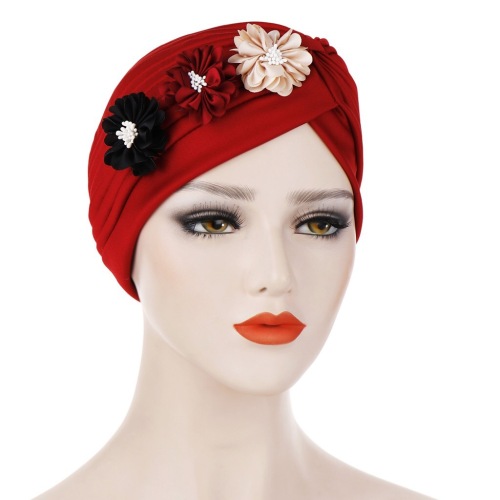 foreign trade new three small flower indian cap fashion street shot pleated pullover cap muslim headscarf cap