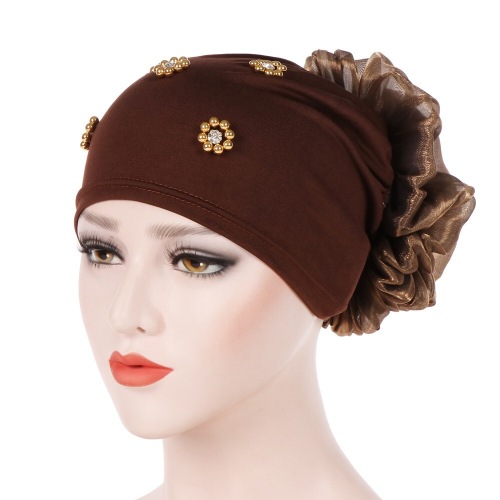 foreign trade europe and america foreign trade new plate flower cap oversized back with flower headscarf cap solid color beaded bag head cap spot