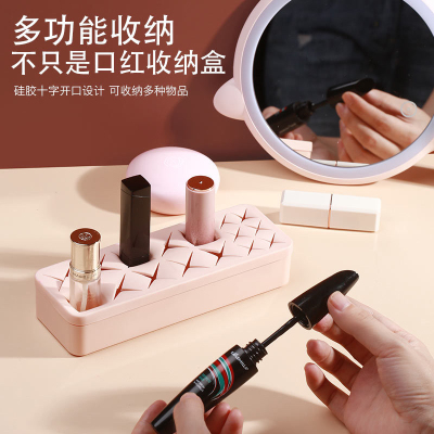 Creative Lipstick Desktop Storage Rack Double Color Silicone Nail Polish Cosmetic Storage Box Eyebrow Pencil Lip Gloss 16 Grid