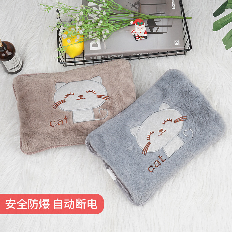 2020 New Safe and Explosion Protective Rechargeable Hot Water Bag Hand Warmer Embroidered Cat Cartoo
