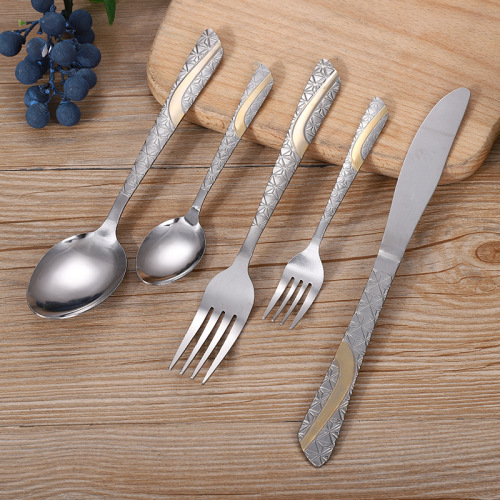 Stainless Steel Knife， Fork and Spoon Western Tableware Stainless Steel Spoon Factory Direct Sales Fashion Simple Pattern