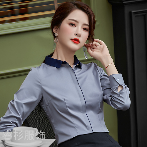 Autumn Korean Style Ol Professional Shirt Women‘s Long Sleeve Stand Collar Slim Bottoming Women‘s Shirt White Korean Style Student 