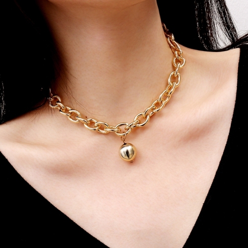 single layer round beads pendant necklace women‘s european and american summer thick chain ball simple temperament clavicle chain sweater chain 1