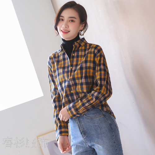 2022 spring and summer new harajuku style lazy cotton plaid shirt casual fashion all-match long-sleeved blouse
