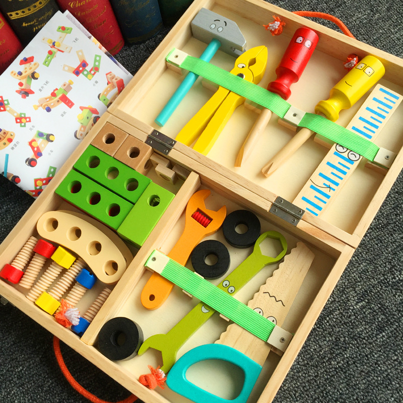 Children's Repair Toolbox Educational Toy Simulation Disassembly Woodworking Box Screw Nut Wood