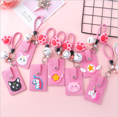 Cute Pink Girl Heart Ferrule Set Cartoon Student Bus Card Holder Certificate Bank Card Protective Cover