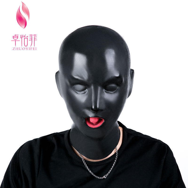 European and American Sex Toys Men's Headgear Natural Latex Binding Eye-Exposed Mouth Mask Sex