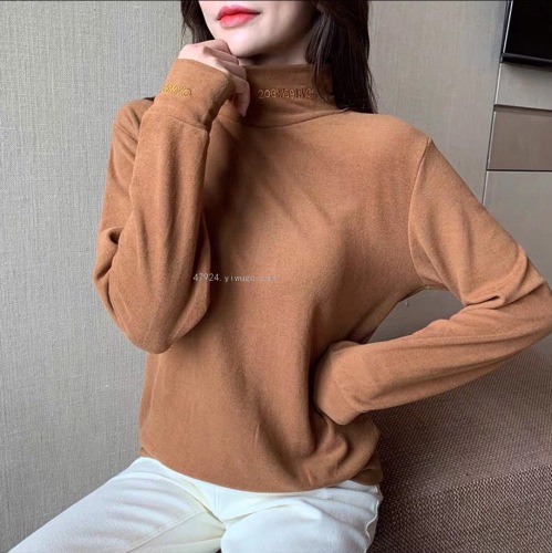 loose half turtleneck de velvet bottoming shirt women‘s autumn and winter all-matching 2020 new sweater long sleeve t-shirt top