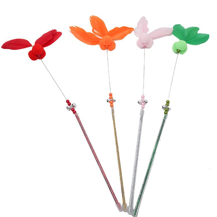 Products in Stock New Steel Wire Pearl Funny Cat Stick Feather Bell Cat Toy Handmade Factory Direct