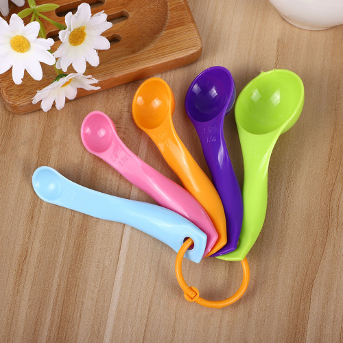Factory Direct Sales Colorful Measuring Spoon Double Scale Kitchen Baking Tools Milk Powder Colorful Plastic Measuring Spoon 5-Piece Set in Stock