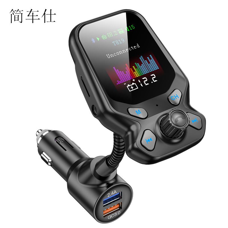 New T819 Color Screen Car Bluetooth MP3 FM Transmitter Hands-Free Phone Multi-Function Qc3.0 Car Cha