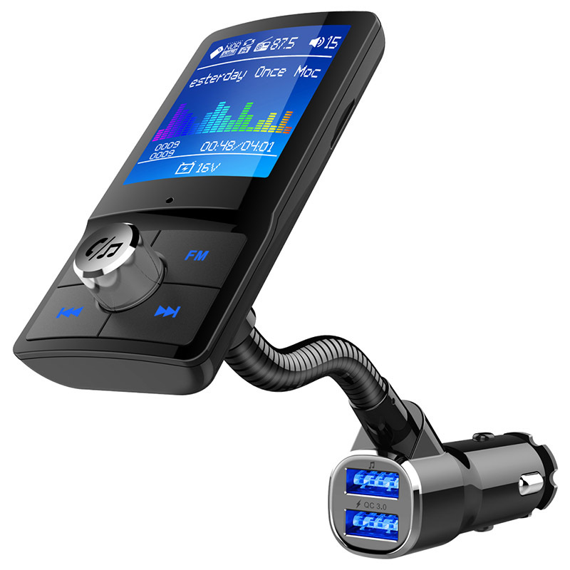 Color Large Screen Hose Automotive MP3 Player Bluetooth Receiver Cigarette Lighter FM Transmitter Qc