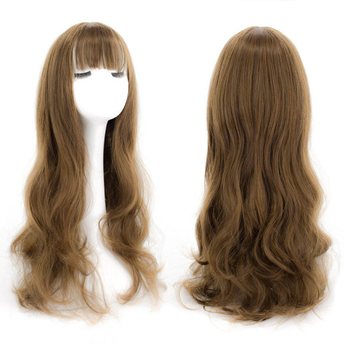 Internet Celebrity Wig Female Long Curly Hair Big Wave Thin Air Bangs Hairstyle Realistic Wig Sheath Full-Head Wig Wholesale Wigs