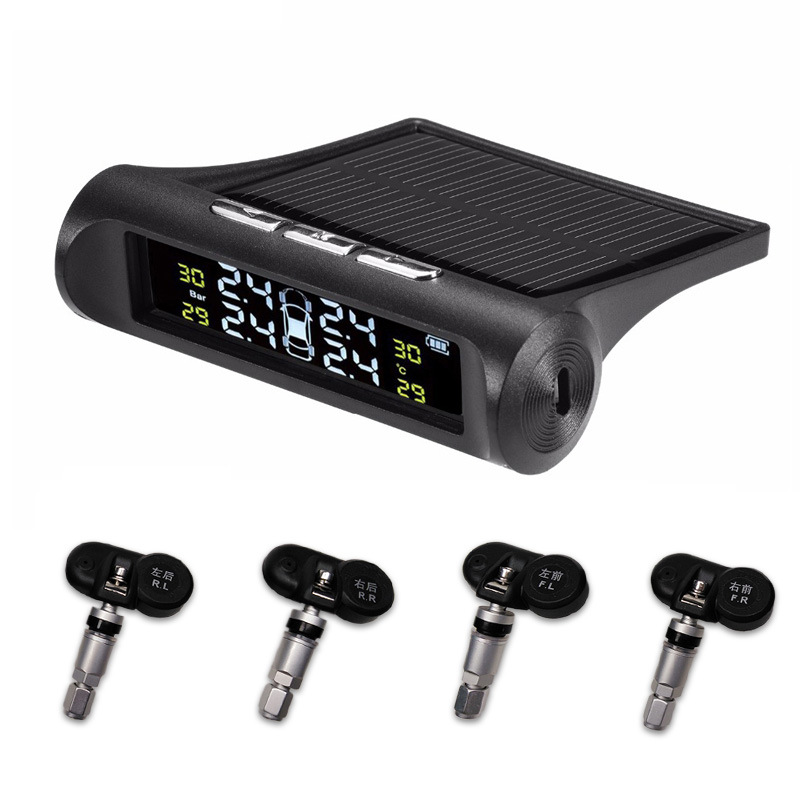 TPMS Solar Wireless Tire Pressure Monitor Built-in LCD Color Screen Beep Sound Prompt Tire Pressure 