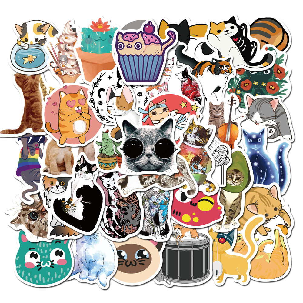 50 Cartoon Cute Cute Cat Waterproof Stickers Car Stickers Luggage Trolley Case Hot Graffiti Stickers