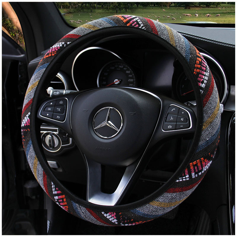 New Car Steering Wheel Cover Ethnic Style Linen Non-Inner Ring Elastic Band Handle Cover AliExpress 