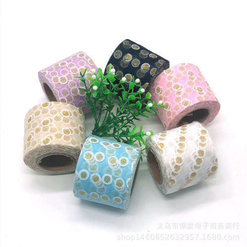 6cm dot glue printing gold mesh roll yarn handmade diy hair accessories headwear ribbon bow accessories