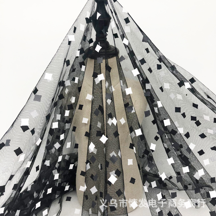 Factory Direct Sales Printing Glue Paste 36A Black and White Square Fabric Stage Clothing Gauze Skir