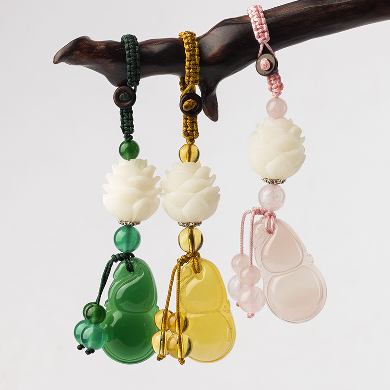 Simple Style Chalcedony Keychain Pendant Men's High-End Handmade Braided Rope Car Key Chain Fem
