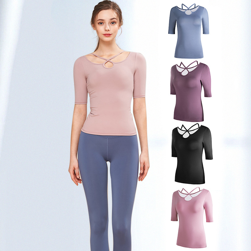 Sports Short-Sleeved Women's Tight Quick-Drying Inner Chest Pad Yoga Clothes Women's Short